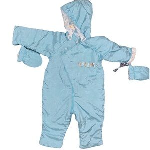Vintage Enfant Blue Hooded Baby Snowsuit with Mittens